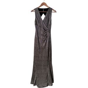 Lauren Ralph Lauren Evening Gown V-Neck Dress Mermaid Silver Metallic Size 4